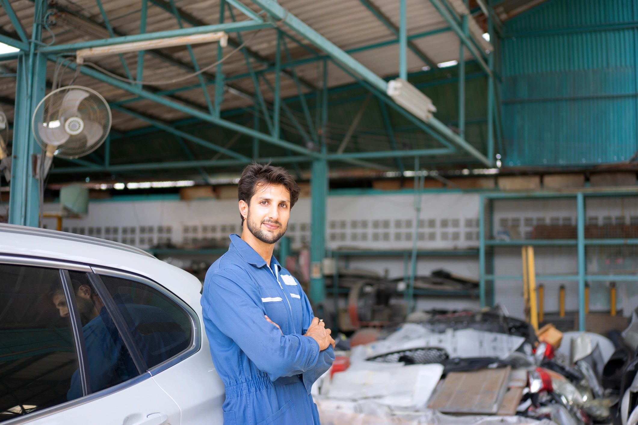Entrepreneur working at a car garage