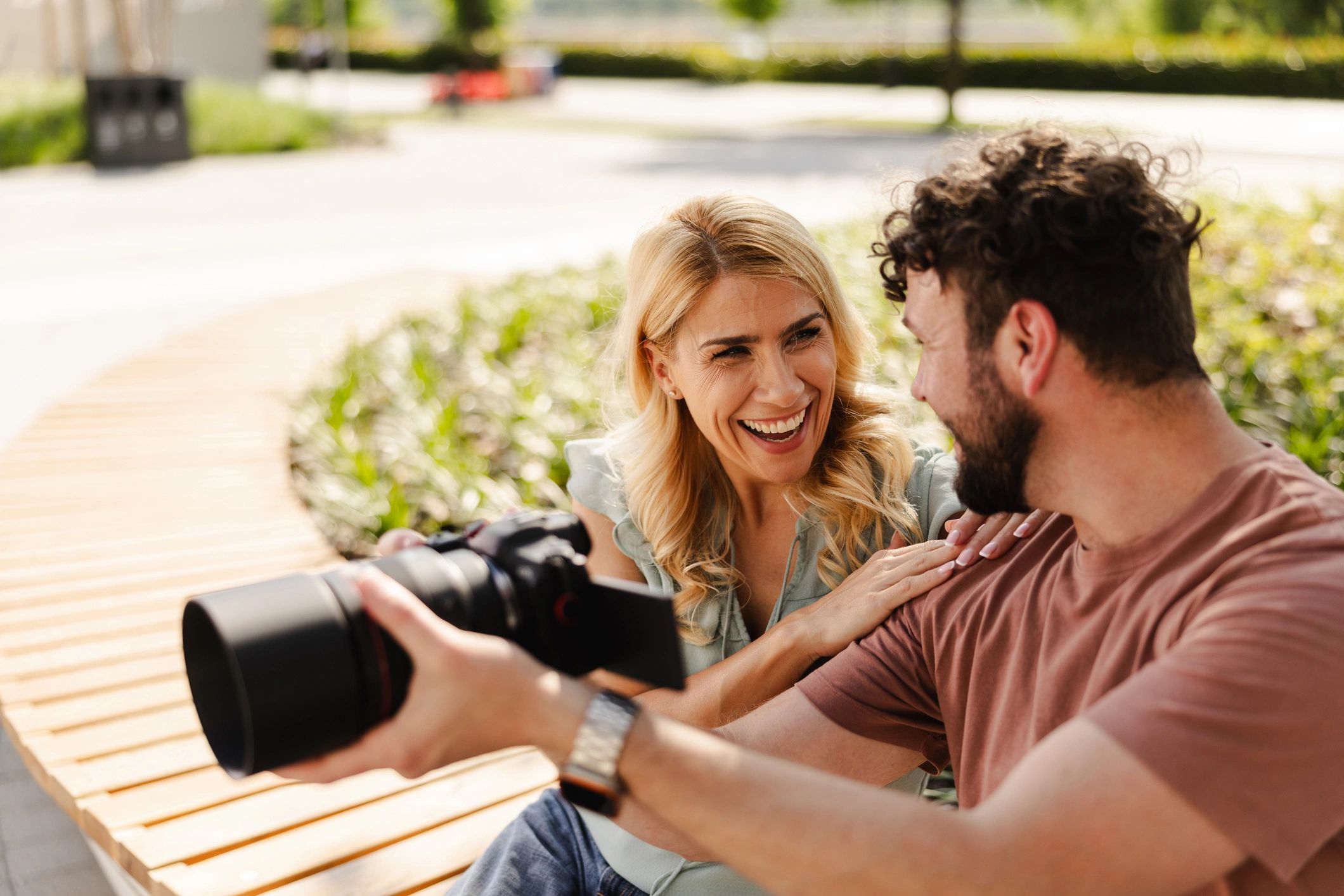 Couple during a portrait photography session outdoors